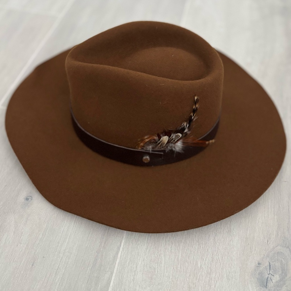 Rag & Bone Floppy Brim 100% Wool Feathered Fedora Pecan Brown Size M